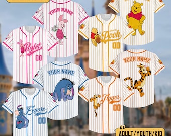 Custom Disney Winnie the Pooh Pooh Baseball, Custom Kid Youth Adult Disney Jersey Baseball Jersey Disneyworld Gift for Disney Fans
