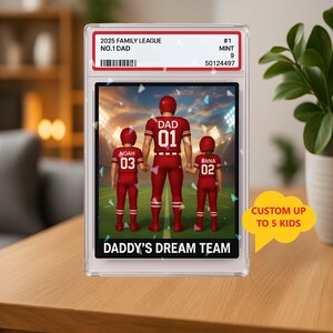 Hologramme équipe de football n° 1 papa homme et enfants style carte à collectionner plaque bloc acrylique, cadeau de fête des pères personnalisé pour papa, cadeaux pour mari