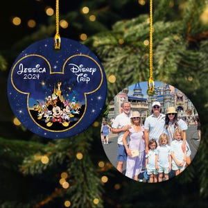 Custom Photo And Name Magic Kingdom Ornament, Personalized Mickey And Friends Ornament, Mickey Trip Cruise Christmas Ornament