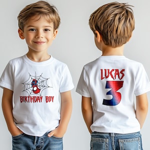 Disney 2 Sided Spidey Birthday Shirt, Custom Age Kids Birthday Shirt, Spiderman Birthday Boy Tee, Spider Hero Theme Party Family Shirt