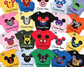 Personalized All Avenger Squad Symbol Group Matching Shirt, Superhero Family Mickey Ear Matching Shirt, Superhero Team Party Theme Tee RE