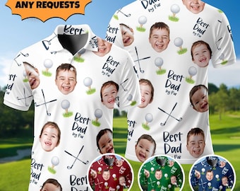Custom Kid Face Photo Portrait Best Dad By Par Polo Shirt, Personalized Short Sleeve Shirt For Golf Lover, Father's Day Gift, Best Dad Gift