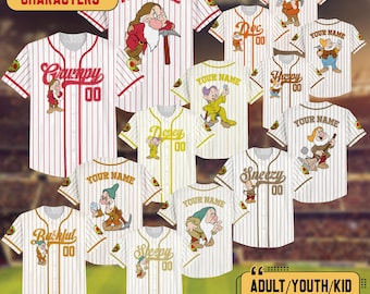 Personalized DN Seven Dwarfs Baseball Jersey, Snow White Baseball Shirt, DN Land Halloween Trip Family Costume Matching Tee