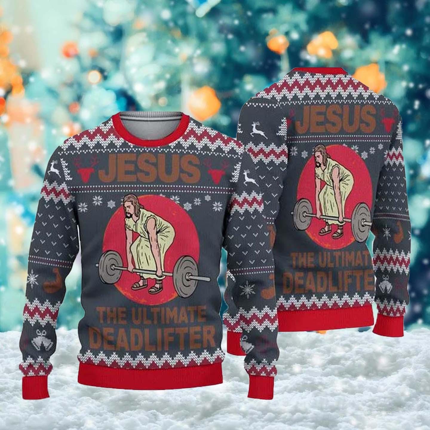 Jesus Weightlifting Christmas Sweater Jesus Weightlifting Shirt