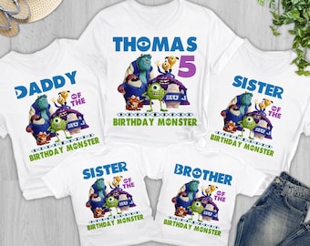Personalized Monster Inc Family Matching T-Shirt, Monsters Sully Mike Birthday Matching Tee, Birthday Boy Kid Toddler, Family Theme Shirt RE