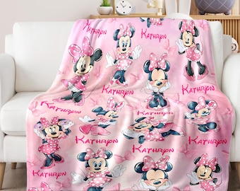Custom Name Minnie Blanket, Personalized Watercolor Minnie Mouse Blanket, Magical Blanket, Kid Name Blanket, Minnie Birthday Gifts