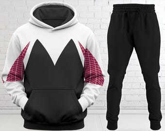 Spider Heroine Halloween Costume Hoodie, Gwen Stacy Cosplay Costume Sweatshirt, 3D Halloween Party Outfit, Super Hero All Over Print Hoodie