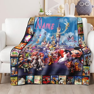 Personalized Mickey Minnie And Friends Movies Blanket, Custom Mickey And Friends Fleece Blanket Gift, Magic Cast Birthday Blanket Gift