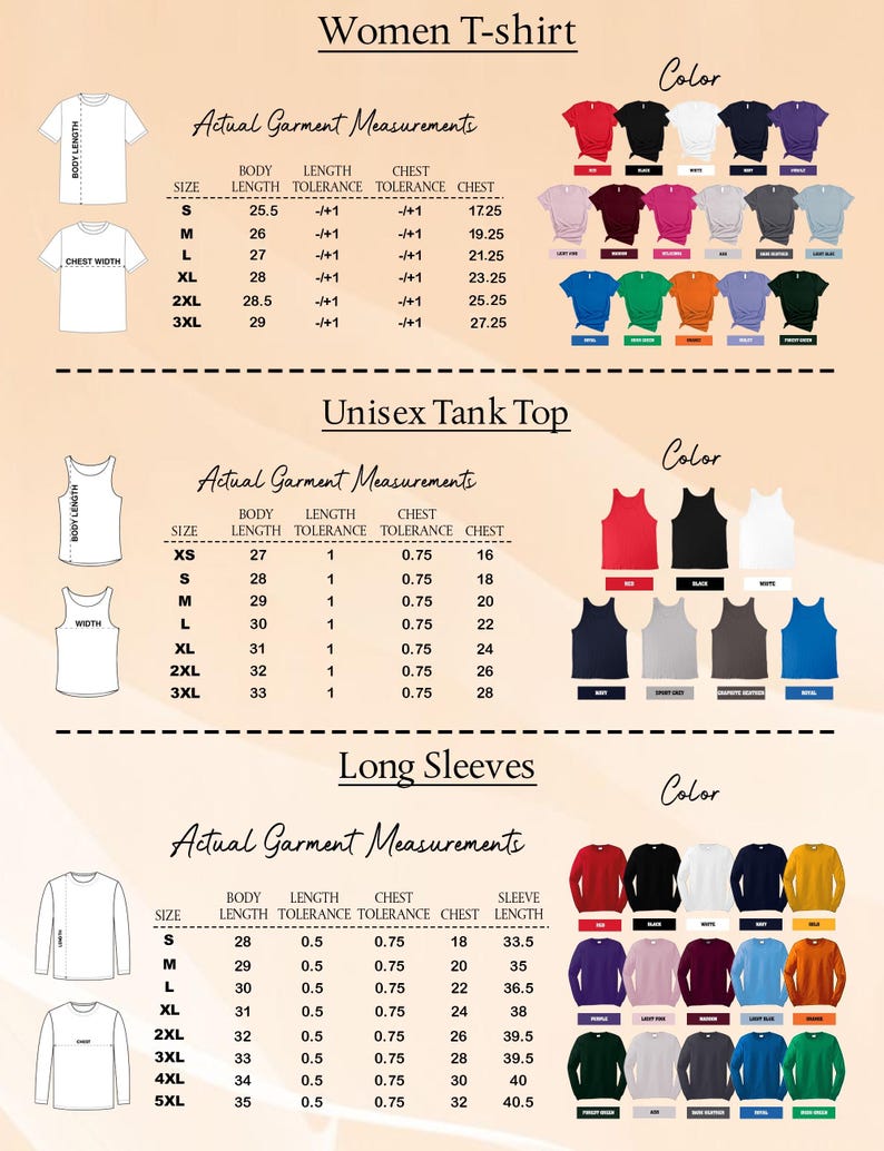 a women's t - shirt with different colors and sizes