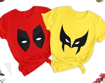 Deadpool & Wolverine Mask Costume Halloween Shirt, Deadpool Mask Tee, Wolverine Mask Shirt, Funny Superhero Halloween Cosplay Costume