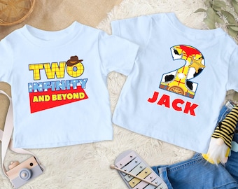 Personalized Toy Story 2nd Birthday Shirt, Two Infinity And Beyond Shirt Woody Birthday Boy Shirt, Custom Toy Story Birthday Party Kid Gift