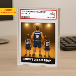 Style carte à collectionner de basket-ball pour papa et enfants n° 1, Plaque acrylique personnalisée, Cadeau pour la fête des pères, Figurine familiale personnalisée Bloc acrylique