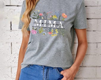 Personalized Gifts For Grandma, Wildflowers Mima And Grandkids T-Shirt, Grandma Floral Shirt, Great Mima Shirt, Custom Kidnames Tees