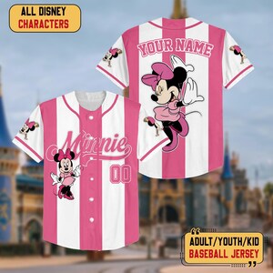 Personalized Disney Minnie Baseball Jersey, WDW Baseball Shirt, Magic Kingdom Tee, Disneyland Girl Trip Jersey, Kid Youth Adult Birthday
