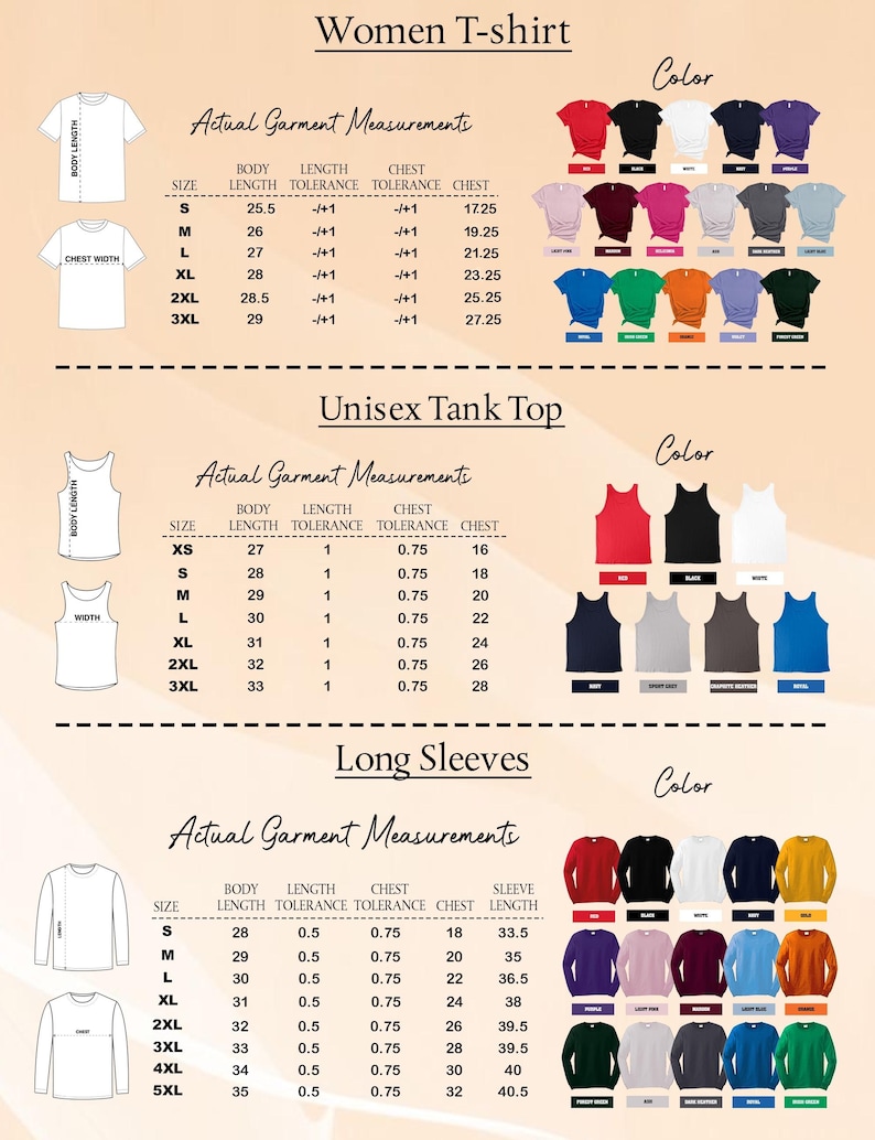 a women's t - shirt with different colors and sizes