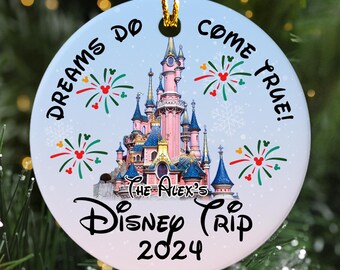 Personalized Dreams Do Come True Ornament, Magic Castle Family Trip Customized 2024 Christmas Tree Decor, Gift For Kid, Xmas Party Gift