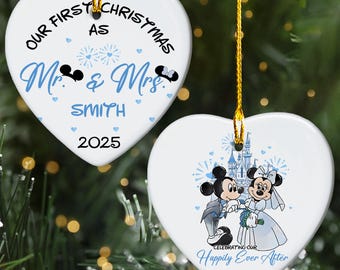 Personalized Mickey Minnie Wedding Ornament, Disney Couple Our First Christmas As Mr And Mrs Ornament, Anniversary Family Christmas Keepsake
