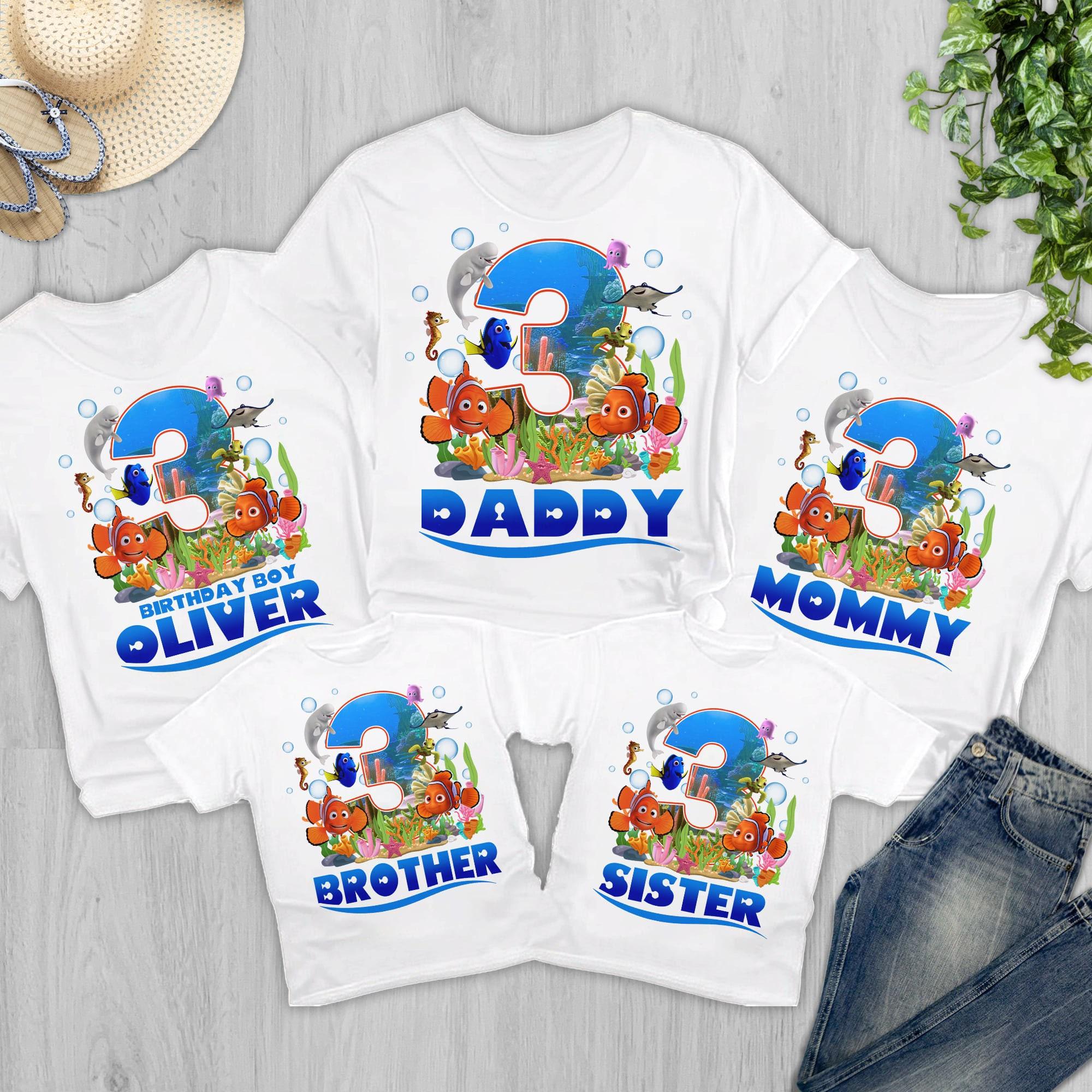 Personalized Finding Nemo Birthday Theme Party Shirt, Custom Fish Matching Family T-Shirt, Disney Birthday Gift, Birthday Boy/Girl Tee RE