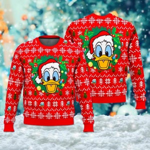 Funny Duck Head Ugly Christmas Sweater, Duck Santa Red Hat Xmas Sweatshirt, Christmas Gift For Men Women Kid, Santa Christmas Gift
