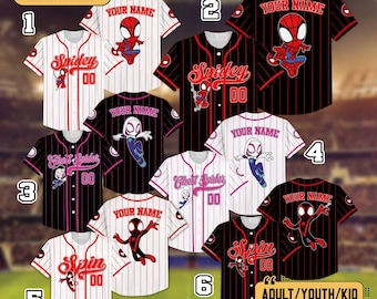 Personalize Spidey And His Amazing Friends Baseball Jersey, Custom Spider Ghost Spidey Spin Jersey, Disneyland Trip Superhero Team Kid Shirt