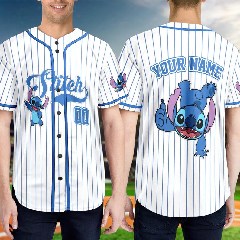 Personalized Stitch Baseball Jersey, Custom Kid Youth Adult Lilo and Stitch Baseball Shirt, Magic Kingdom Trip Outfit, Cute Birthday Gift image 2
