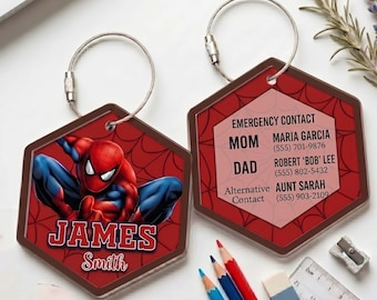Personalized Spiderman Daycare Bag Tags, Custom 2 Layer Acrylic Name Tag For Boys, Backpack Name Tags, Back To School Gift For Kids, Student