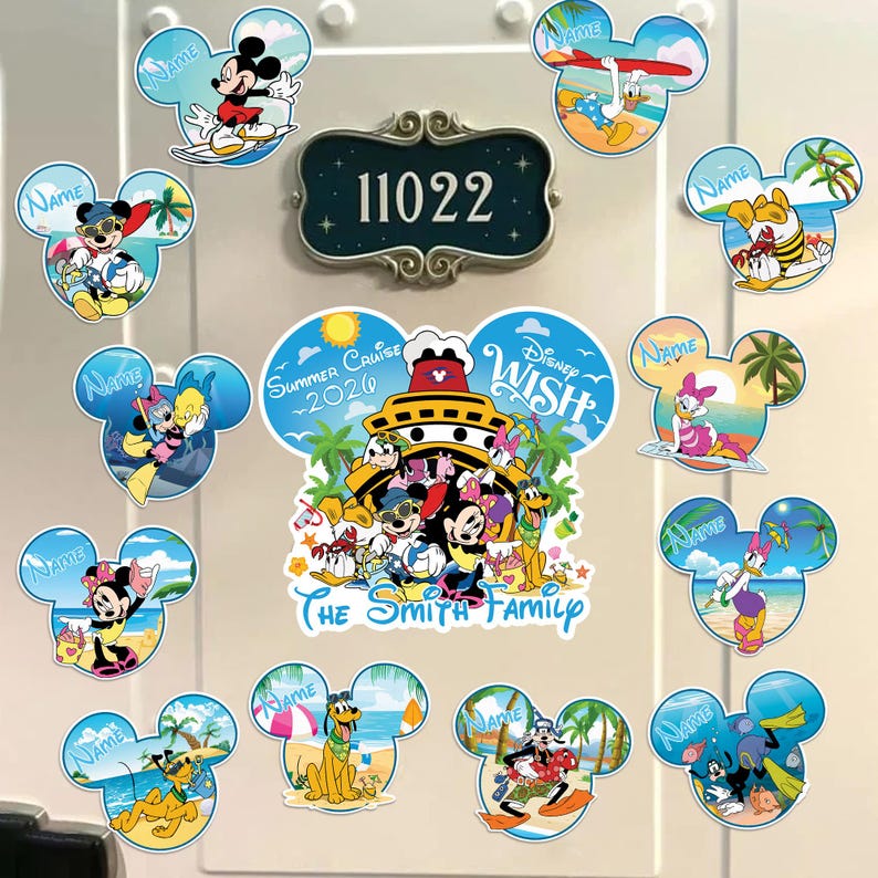 Personalized Mickey And Friends Summer Cruise 2025 Magnet, DN Cruise Door Magnet, Family Cruise Magnets, Cruise Ship Stateroom Decor image 1