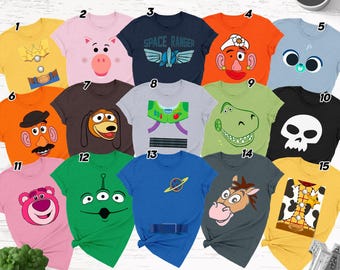 Funny Toy Story Characters Costume Halloween T-Shirt, Woody Buzz Lightyear Head Costume Spooky Season Shirt, Family Matching Halloween Tee