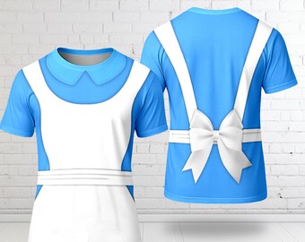 Alice in Wonderland Costume 3D T-Shirt, Halloween Costume For Family Group T Shirt, Tea Party Running Cosplay Shirt For Women