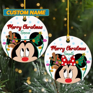 Custom Very Merry Christmas Mickey Minnie Couple Ornament, Personalized Door Hanger, Mickey Mouse Ornament, Disney Xmas Tree Hanging Decor