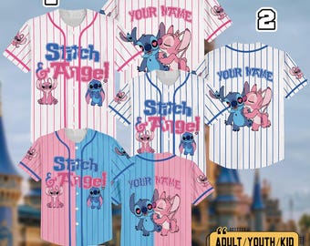 Personalized Stitch And Angel Jersey, Custom Stitch Angel Baseball Jersey, Stitch Live Action Movie, DN Land Trip Family Matching Shirt