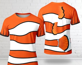 Camiseta de disfraz de Marlín, camiseta de cosplay de Marlín para Halloween, camiseta de disfraz de Buscando a Nemo, camiseta con estampado completo de Marlín y Buscando a Nemo.