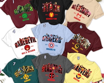 Custom Superhero Movie Characters Name Shirt, All  Avengers Team Characters  Family Trip Matching Shirt, Hero Universe Group Shirt RE