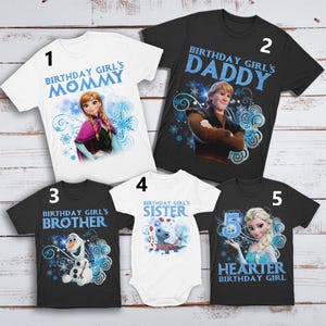 Personalized Frozen Birthday Matching Shirt, Customized Elsa Anna Kristoff Olaf Birthday T-Shirt, Princess Birthday Theme, Party Outfit RE image 1