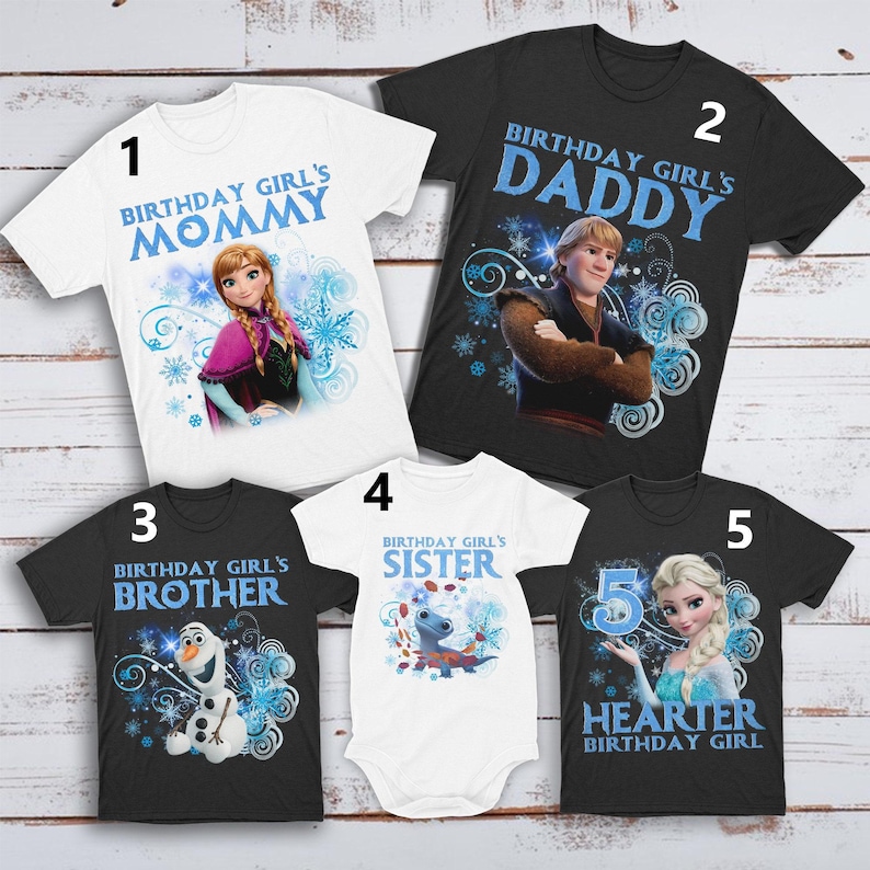Personalized Frozen Birthday Matching Shirt, Customized Elsa Anna Kristoff Olaf Birthday T-Shirt, Princess Birthday Theme, Party Outfit RE image 1