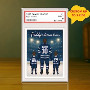 Style carte à collectionner de hockey pour papa et enfants n° 1, Plaque acrylique personnalisée, Cadeau pour la fête des pères, Figurine familiale personnalisée Bloc acrylique