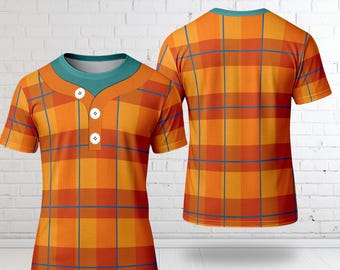 Halloween Costume For Family Group T Shirt, Big Man Orange Checkered All Over Print, Running Movie Costume 3D Shirt