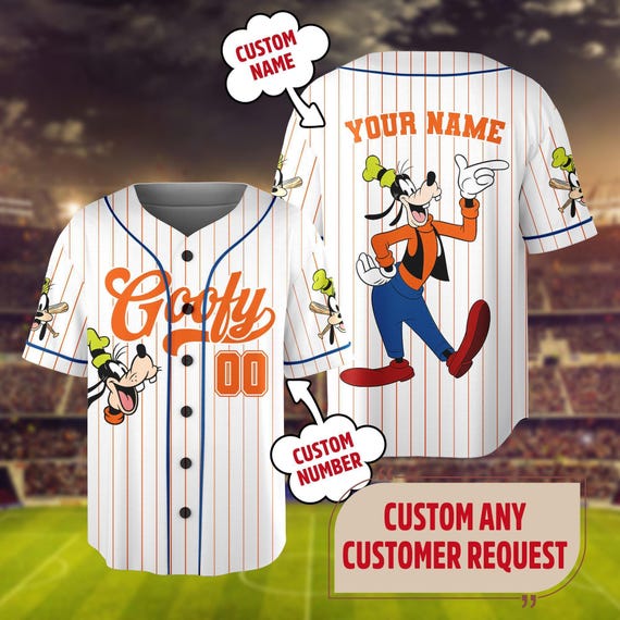 Custom Goofy Baseball Jersey, Custom Kid Youth Adult Mickey Jersey