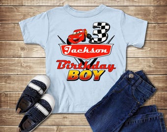 Personalized Cars Inspire Cartoon Birthday Boy Shirt, Lightning McQueen Theme Party Shirt, Racing Cars Speed Lover Tee, Car Boy Shirts RE