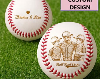 Custom Photo On Baseball Ball Engraved, Personalized Your Kids Picture Father's Day 2025 Gift, Custom Dad Portrait From Photo