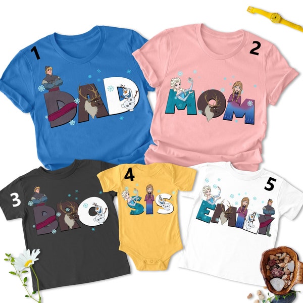 Personalized Frozen Characters Family Matching Shirt, Custom Name Anna Olaf Kristoff Sven Shirt, Princess Animated Theme, Holiday Gift RE