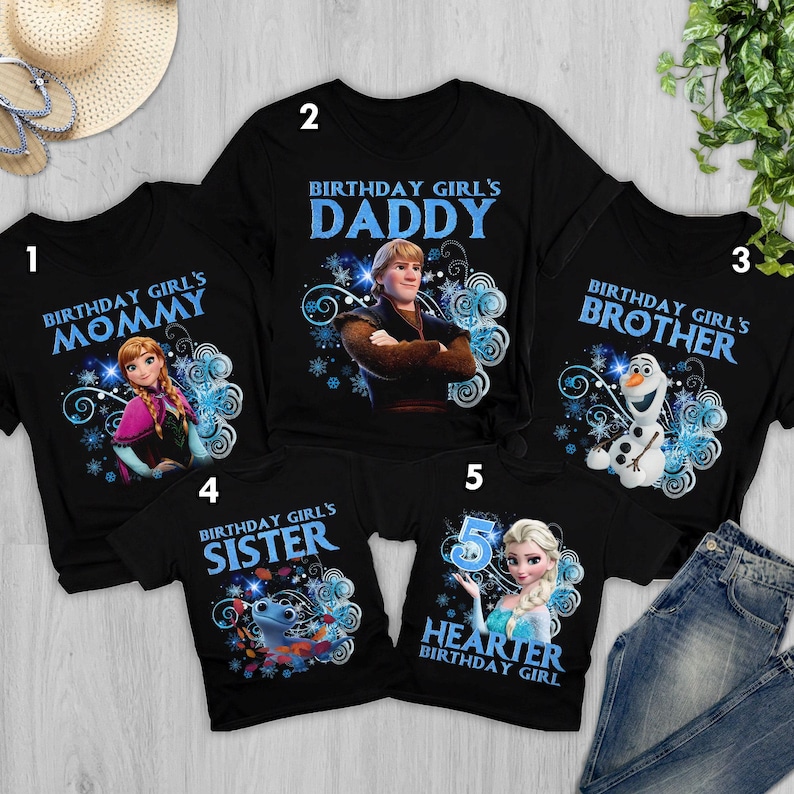 Personalized Frozen Birthday Matching Shirt, Customized Elsa Anna Kristoff Olaf Birthday T-Shirt, Princess Birthday Theme, Party Outfit RE image 4