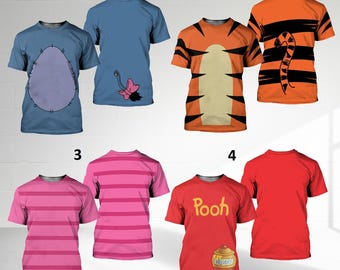Winnie The Pooh And Friends Group 3D Shirt, Halloween Costume For Family T Shirt, Tigger Piglet Eeyore Animal Cosplay, Family Trip Event Tee
