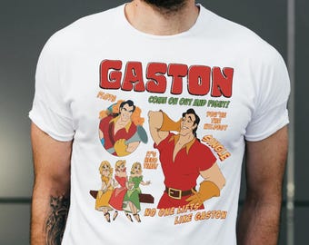 Camiseta de Gastón, camiseta de la película La Bella y la Bestia, camiseta divertida del personaje villano de Gastón, camiseta de cumpleaños de Magic Kingdom, camiseta de regalo de viaje familiar