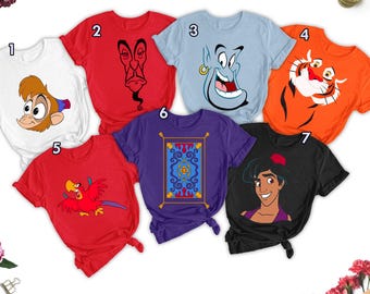 Magic Oil Lamp Costume Halloween Shirt, Aladin Characters Matching Tee, Jafar Genie Aladdin Jasmine Cosplay Halloween Party Group Shirt