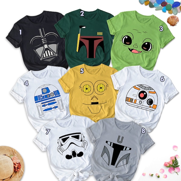 The Mandalorian Halloween Costume For Family Group Shirt, Star Wars Family Trip Shirt, Baby Yoda Darth Vader Stormtrooper Cosplay Party Tee