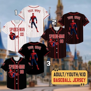 Custom Disney Amazing Spider Man Baseball Jersey, Custom Kids Youth Adult Disney Baseball Jersey, Gift For Disney Fans, Spiderman Gifts