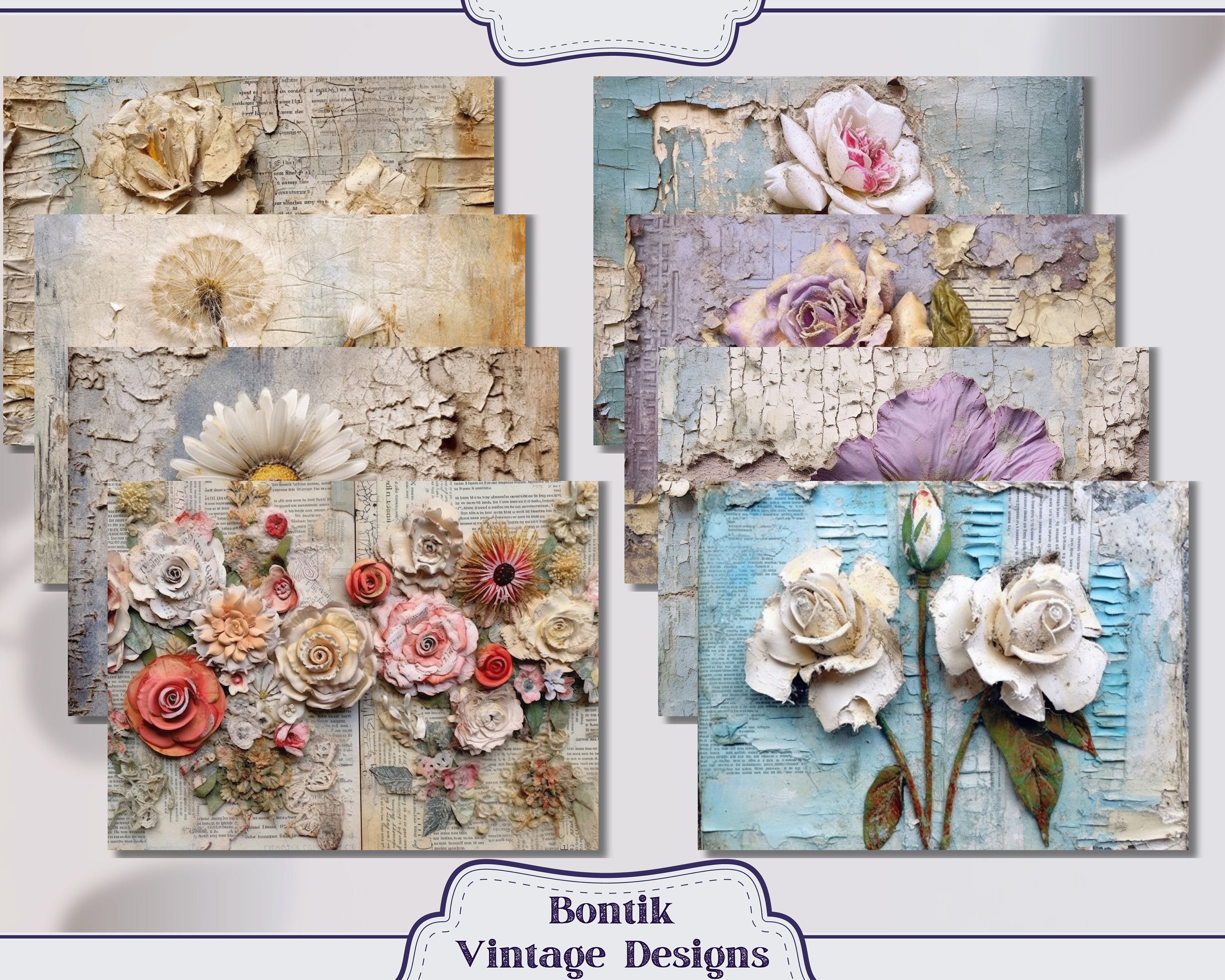 テクスチャードフラワージャンクジャーナルダブルペーパー、スクラップ