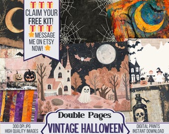 Vintage Halloween Junk Journal Printable Set of Vintage Pages is perfect addition to your Halloween Scrapbooking and Journaling Supplies