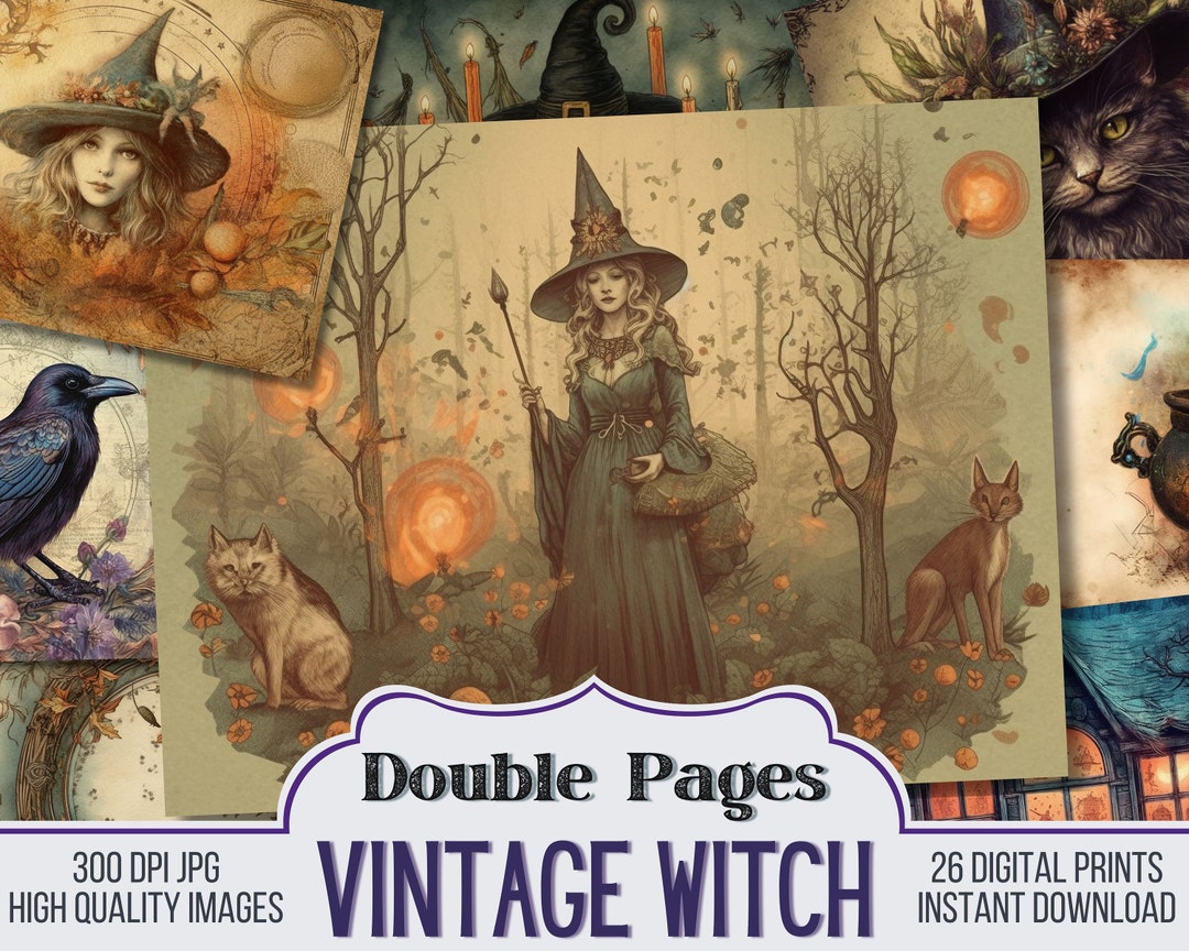 Vintage Witch Vintage Junk Journal Double Papers, Scrapbook Supply, 26 ...